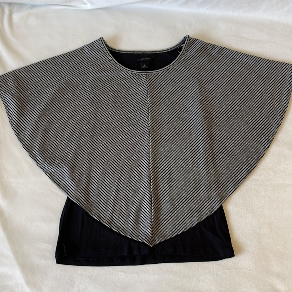 Poncho Women’s Summer Sleeveless Shawl Silver Black Top Sz M - Picture 6 of 7